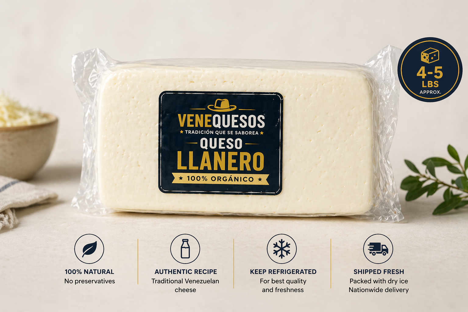 Queso Llanero (4–5 lb Block) – Fresh, Authentic & Shipped Cold