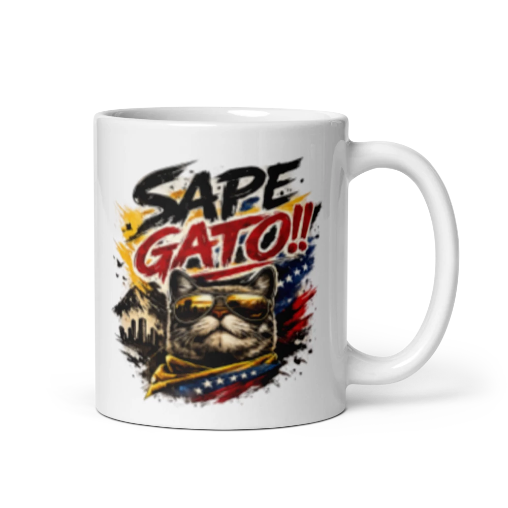 White Glossy Mug - SAPE GATO taza de cafe